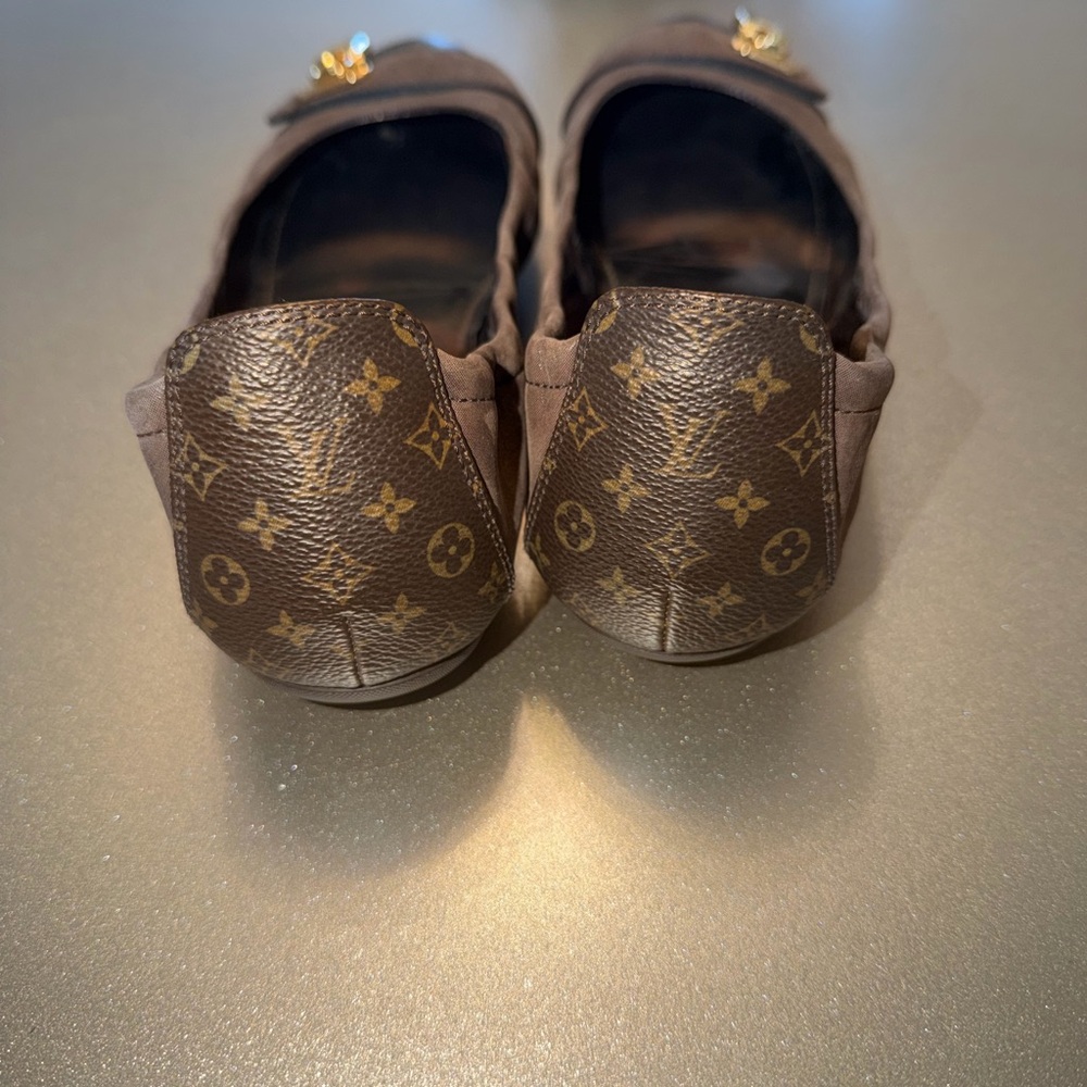 Louis Vuitton Brown Monogram Cap-Toe Ballet Flats with Gold Padlock - Picture 2 of 5